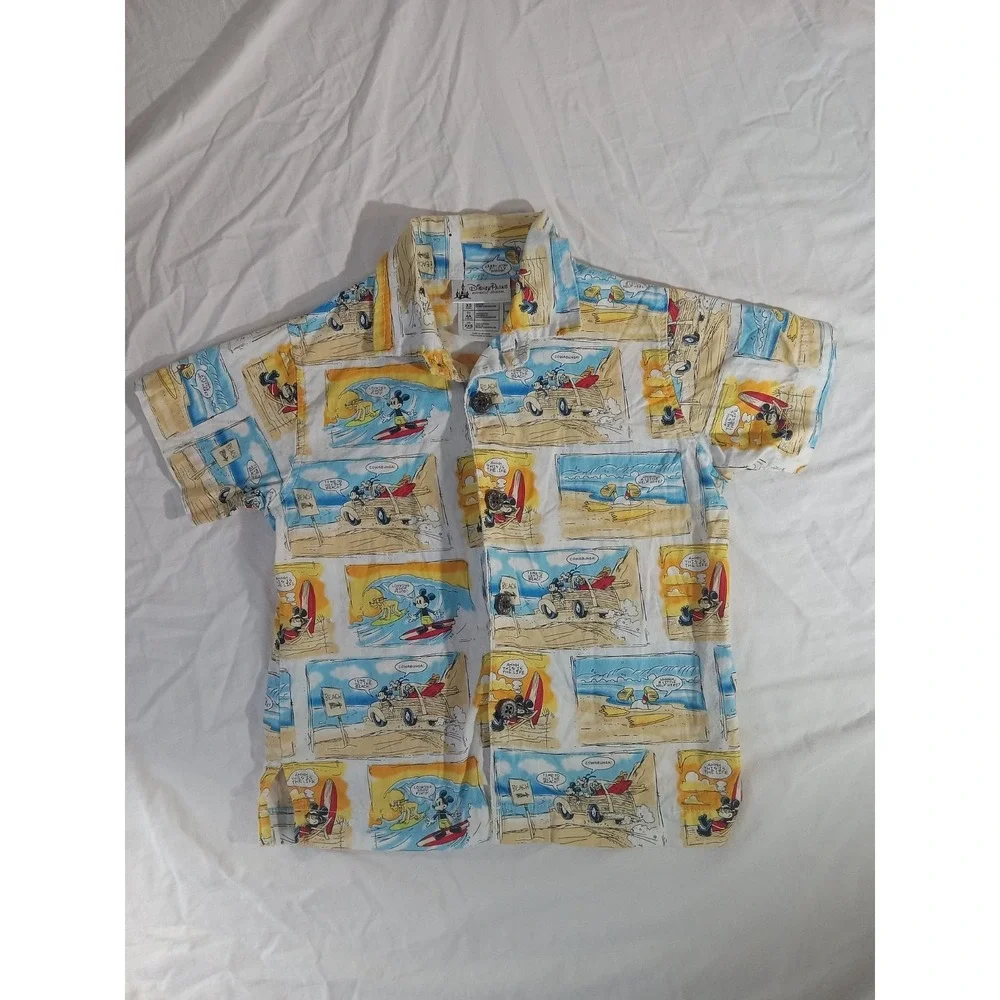 DISNEY PARKS AUTHENTIC ORIGINAL MICKEY AND FRIENDS SURF HAWAIIAN SHIRT YOUTH XXS